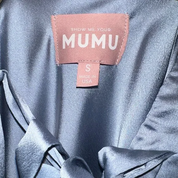 Show Me Your MuMu Anderson Maxi Dress Steel Blue Luxe Satin - Bridesmaid - Picture 7 of 8